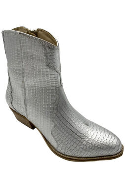 Masseys Women's Priscilla Western Block Ankle Boot Silver/Crocodile - Wide